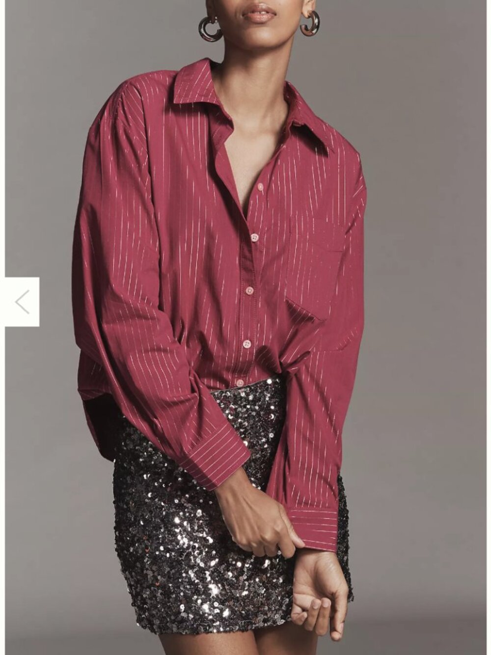The Shrunken Bennet Lurex Stripe Buttondown Shirt by Maeve - Metallic Pinstripes